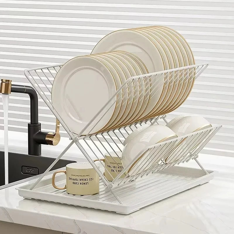 SWANS 2-Tier Folding Stainless Steel Dish Drying Rack & Tray Dish Drying Rack SWANS