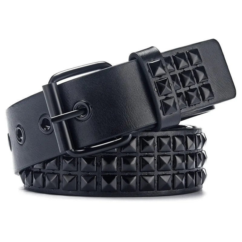 Y2K Punk Rock Square Bead Rivet Belt – Unisex Metal Belt Punk Rivet Belt SWANS Painted black 110cm