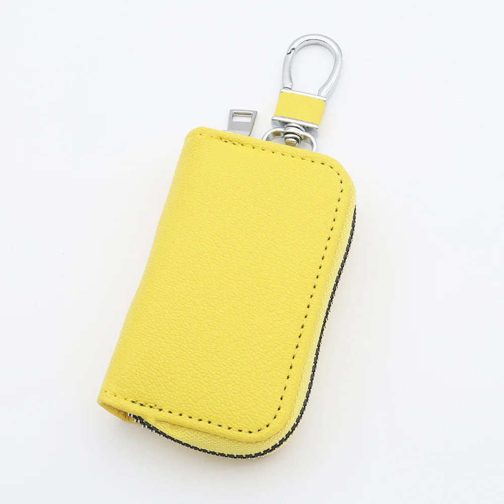 Unisex PU Leather Key Wallet Organizer – Zipper Key Case Key Wallet Organizer SWANS Yellow