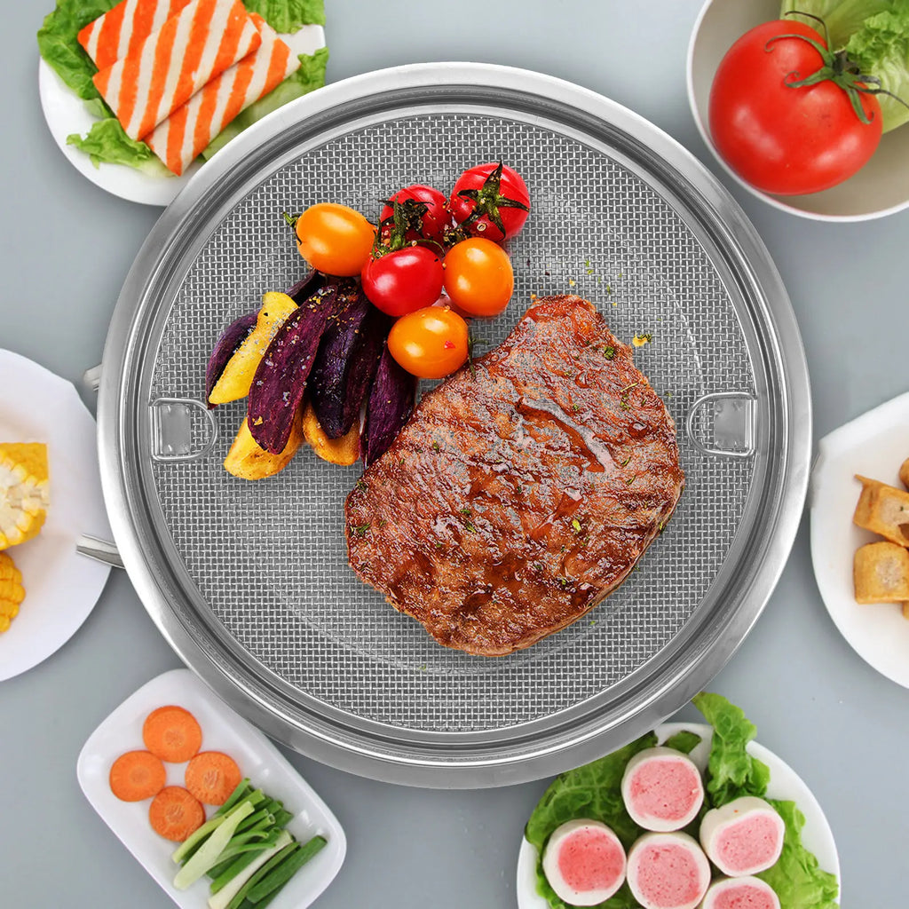 Stainless Steel Food Serving Tray with Oil Drain Filter Net Food Serving Tray SWANS