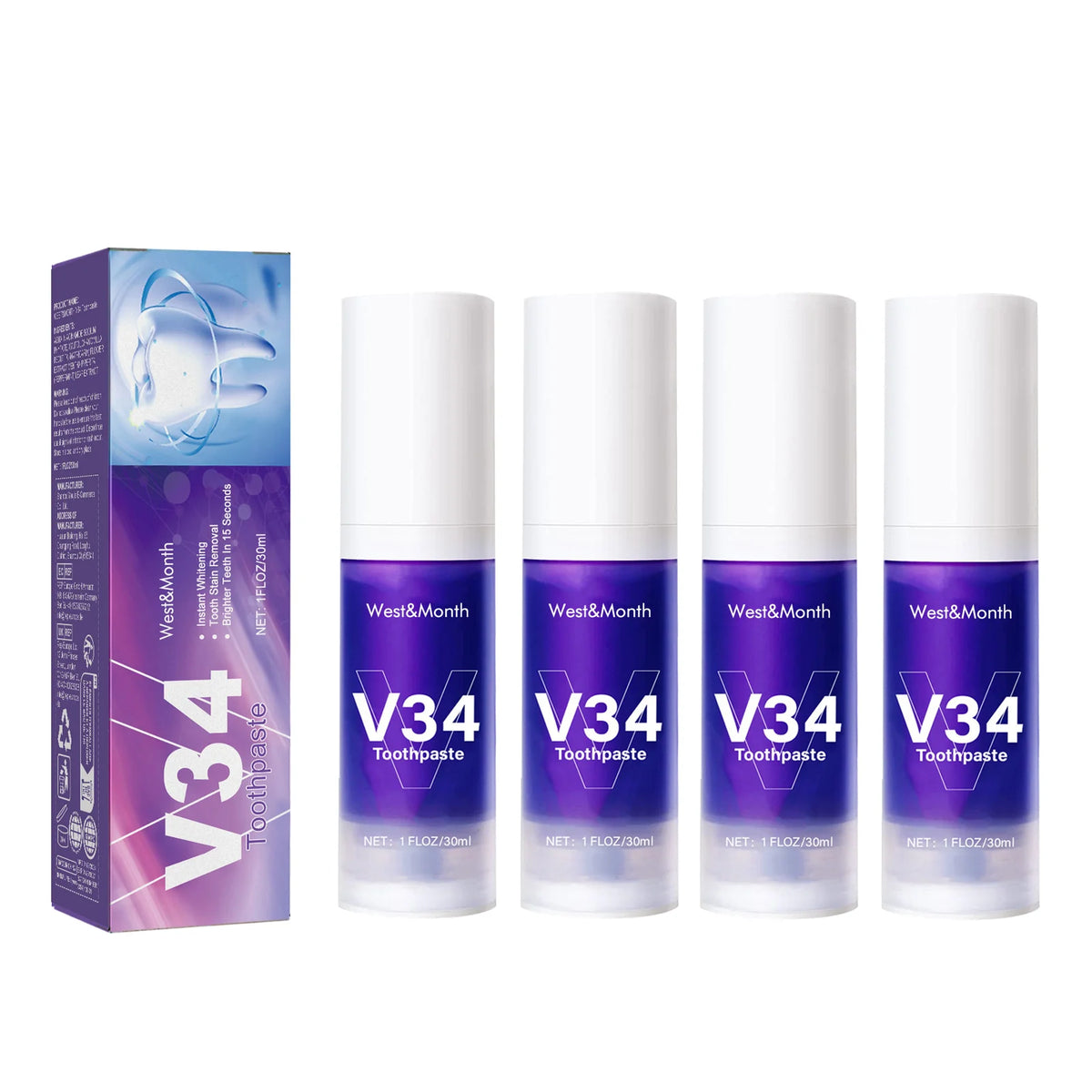 V34 Purple Toothpaste Cleaning Mousse – Pump Oral Care Toothpaste Mousse SWANS 4pcs