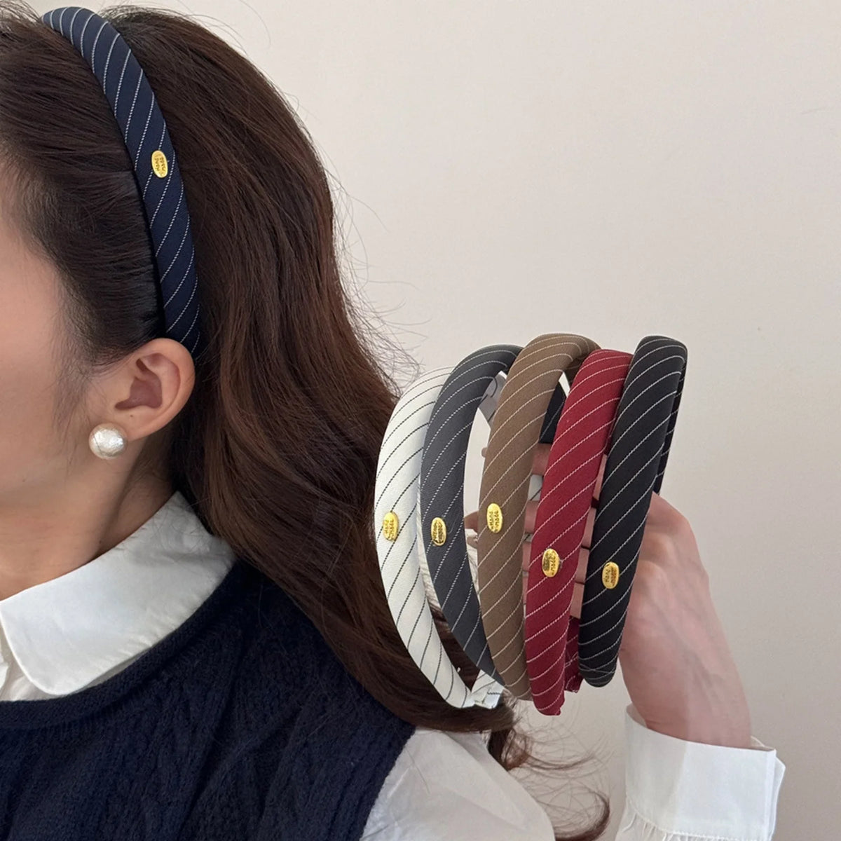 Preppy Striped Headbands with Gold Accents – 5-Pack Hairbands Hair Headbands SWANS