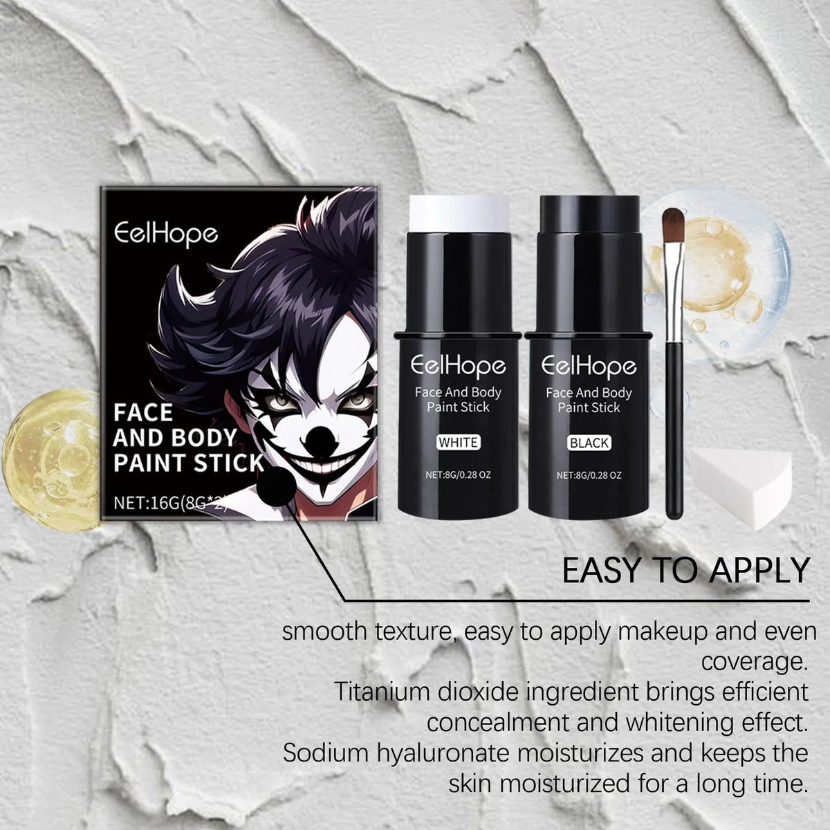 Halloween Face & Body Paint Stick Set – Black & White Cosplay Kit Halloween Face Paint Kit SWANS