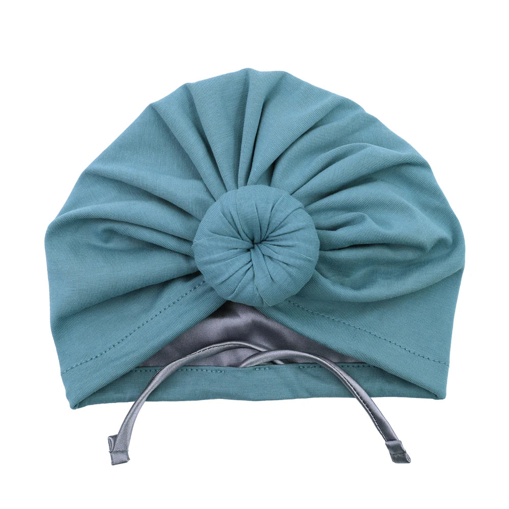 Satin Lined Baby Turban Hat – Infant Toddler Beanie Unisex Baby Turban Hat SWANS Cott Nile Blue M (6-18Month)