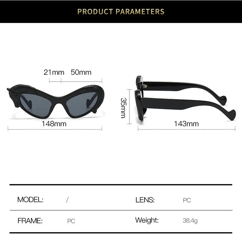 TOYEARN Cat Eye Sunglasses Vintage Punk UV400 Shades Unisex Fashion Sunglasses SWANS