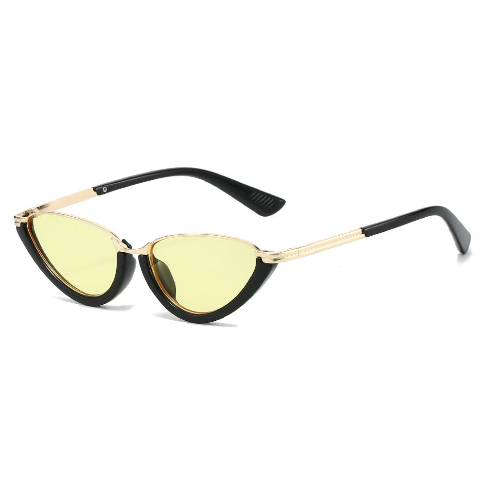Y2K Metal Cat Eye Sunglasses UV400 Steampunk Shades Cat Eye Sunglasses SWANS Black Yellow