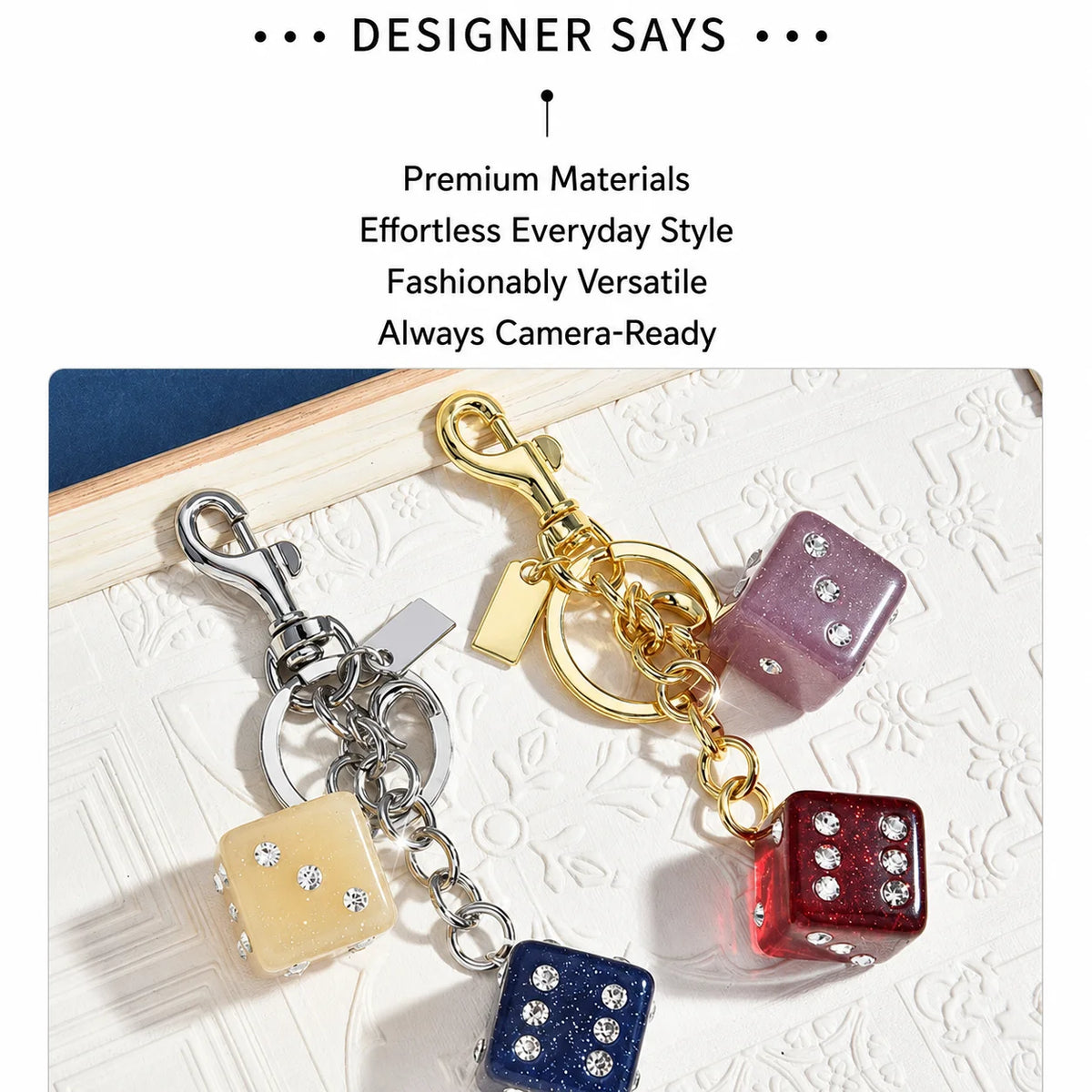 Rhinestone Dice Keychain – Glitter Alloy Geometric Pendant Fashion Keychain SWANS