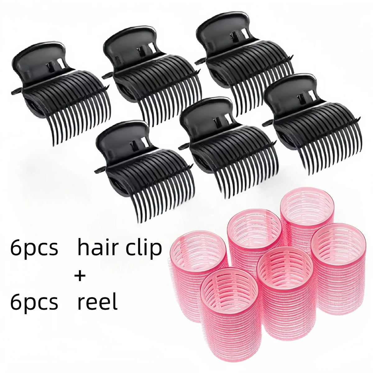 12-Pc Self-Grip Hair Rollers Set – Curlers & Styling Clips Hair Roller Set SWANS Black