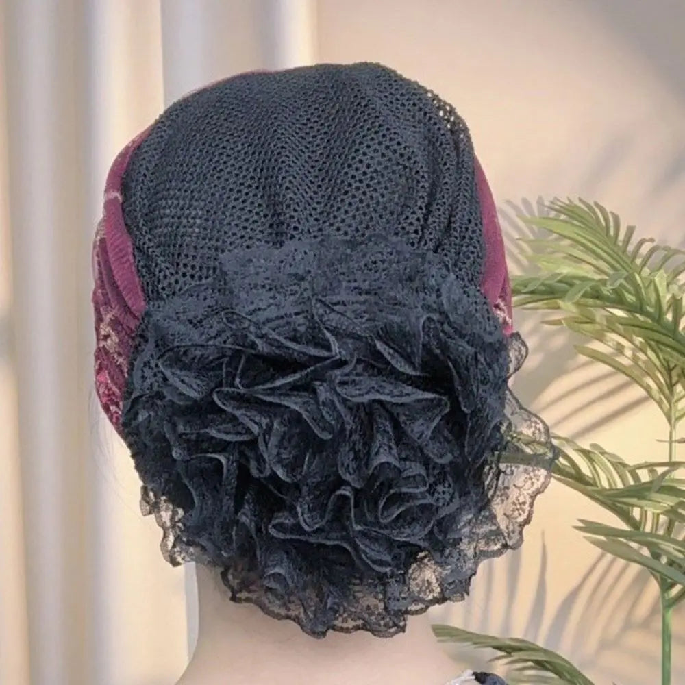 Flower Embroidery Turban Bonnet Hat – Breathable Full Coverage Turban Bonnet Hat SWANS