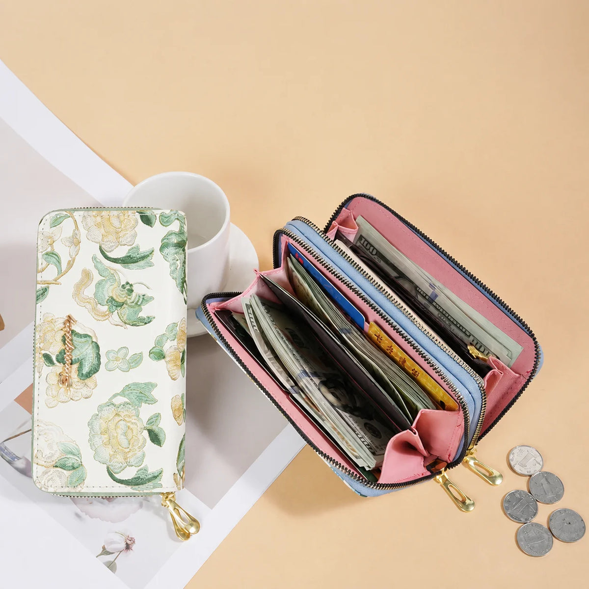 Women's Double Zipper Wallet – Large Capacity Card & Phone Holder Women's Wallet SWANS