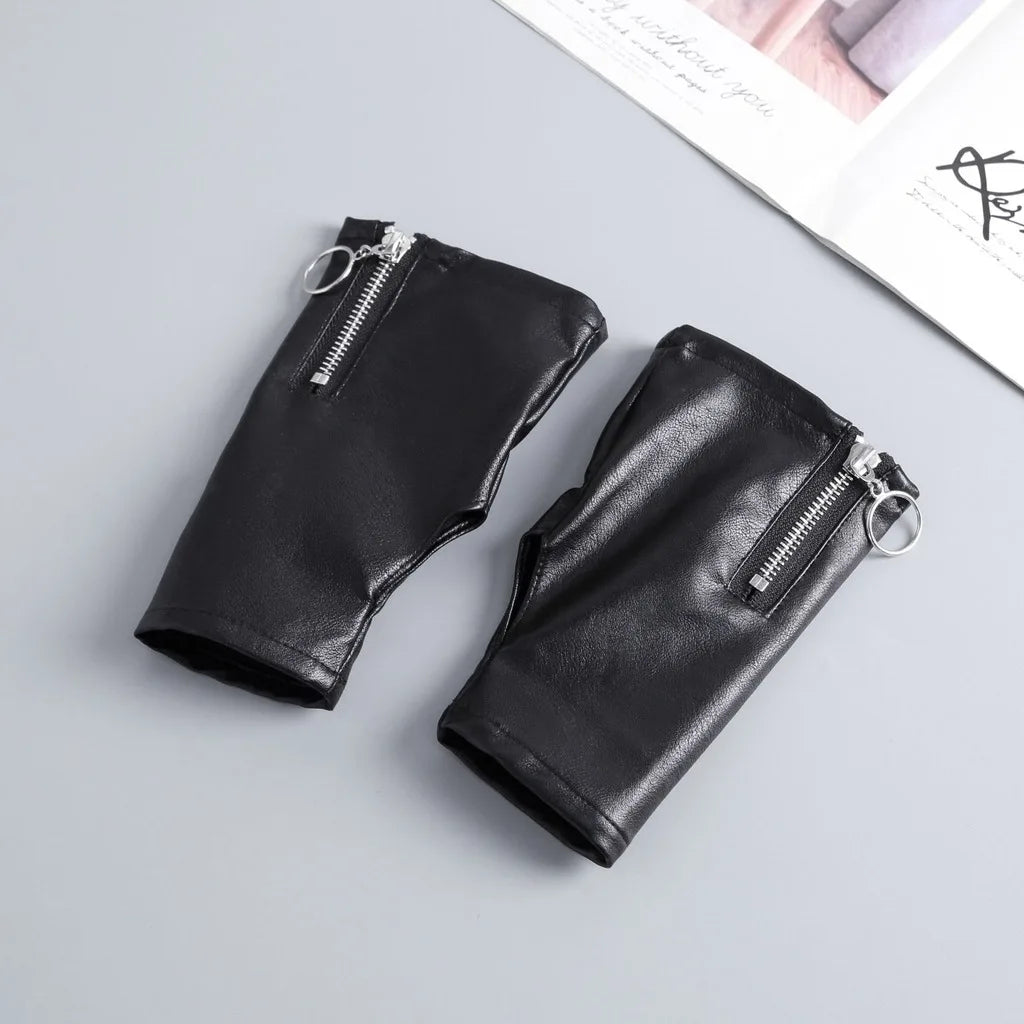 Y2K PU Leather Fingerless Gloves – Women's Punk Streetwear Fingerless Fashion Gloves SWANS