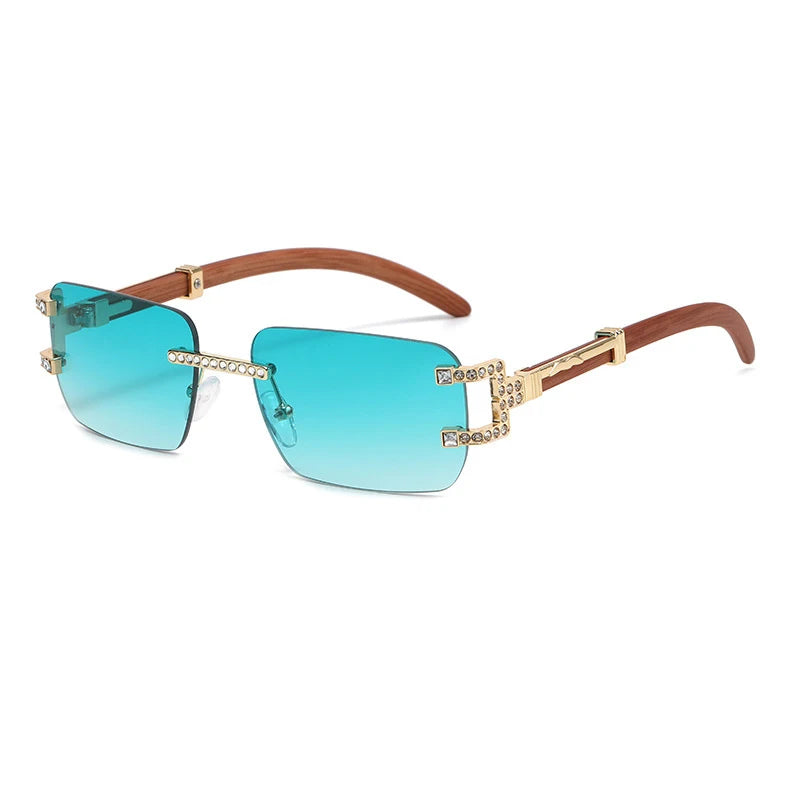 Y2K Rimless Crystal Rhinestone Sunglasses UV400 Women Men Fashion Sunglasses SWANS Green As the photo