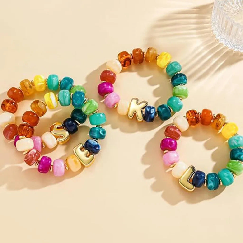 Resin Bead Initial Charm Bracelet – Multicolor Women's A-Z Charm Bracelet SWANS