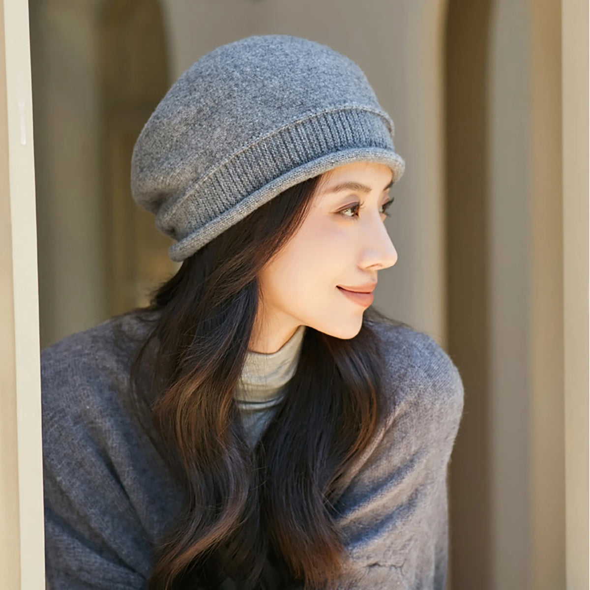 Women's Winter Knit Beret Beanie Hat – Warm Rolled Edge Cap Knit Beanie Hat SWANS