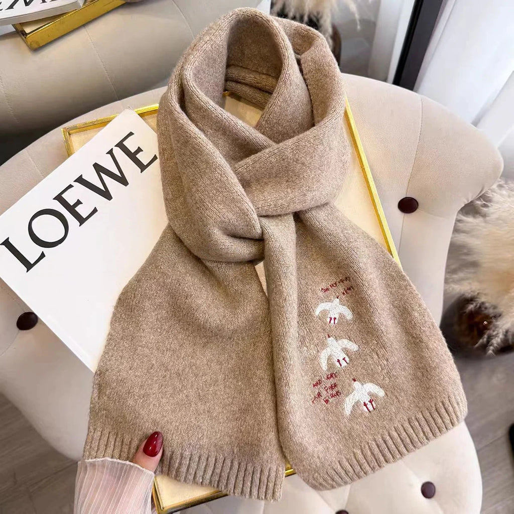 Women's Embroidered Knitted Winter Scarf – Windproof Neck Warmer Knitted Winter Scarf SWANS
