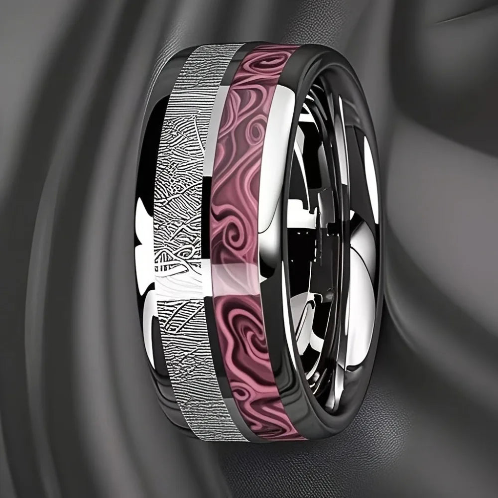 8MM Agate Stone Inlay Stainless Steel Ring – Unisex Band Stone Inlay Ring SWANS