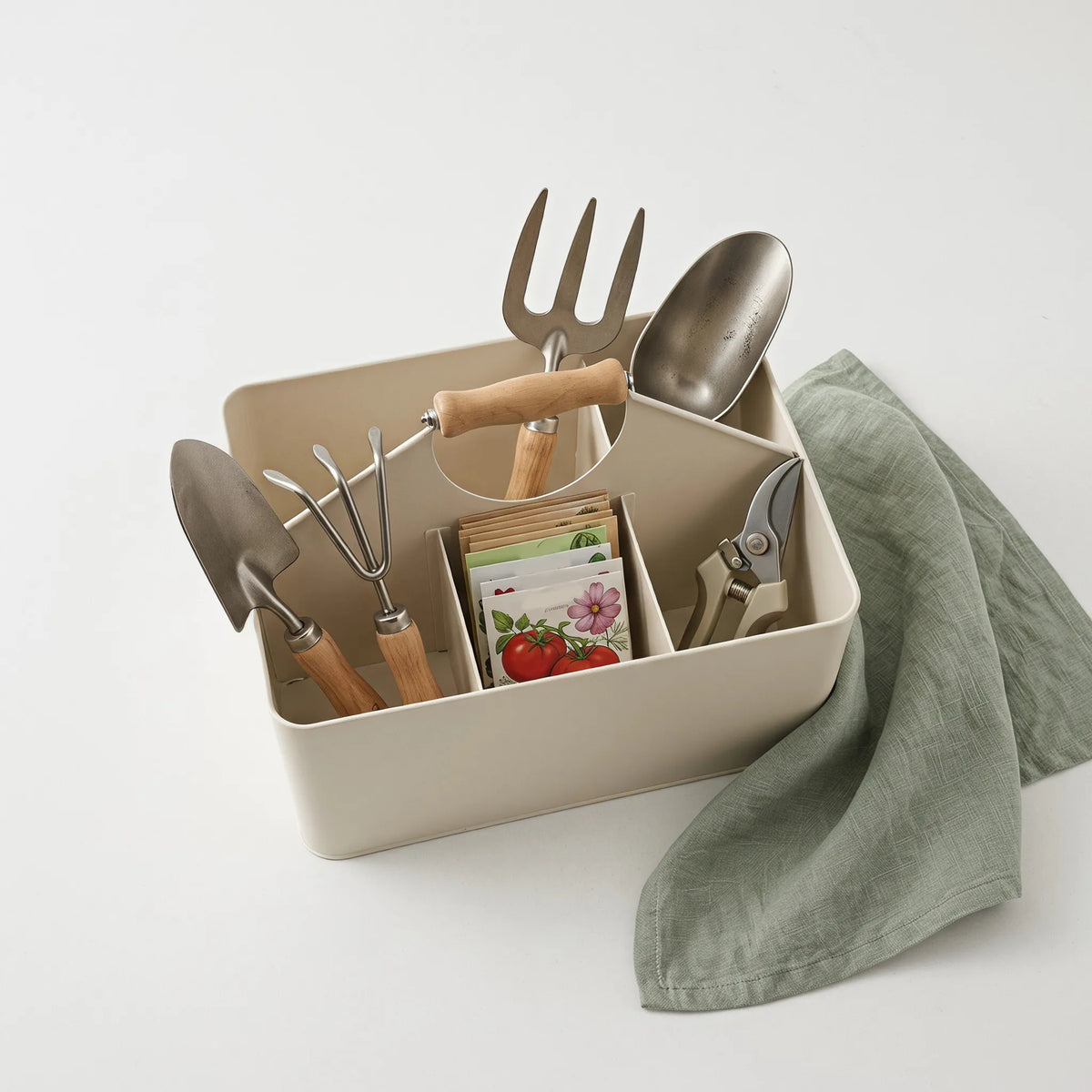 4-Compartment Garden Seed & Tool Storage Caddy – White Garden Storage Caddy SWANS