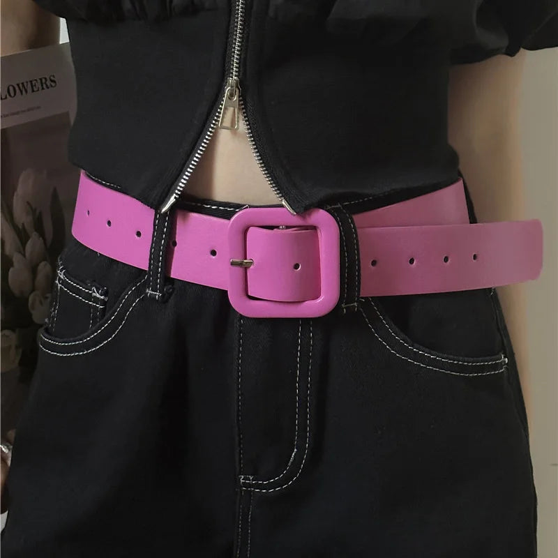 FAITOLAGI Wide PU Leather Belt Women Pin Buckle Waist Strap Wide Fashion Belt SWANS rose red 105.5x3.6cm