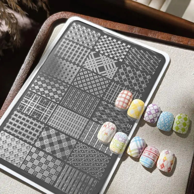 YOVIP Plaid Grid Nail Stamping Plate – DIY Nail Art Tool Nail Stamping Plate SWANS