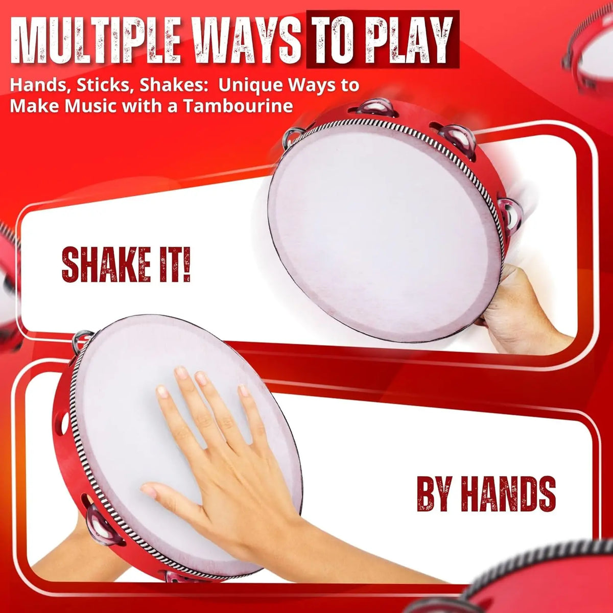 Wooden Round Tambourine Single Row Jingles – 4 to 10 Inch Handheld Tambourine SWANS