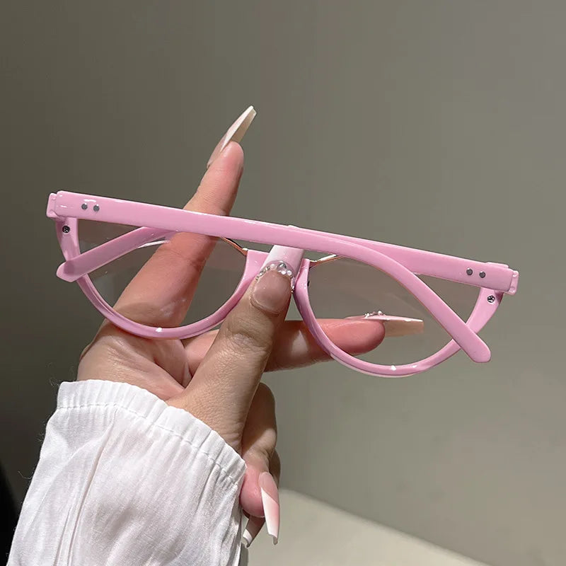 Y2K Cat Eye Half Frame Sunglasses UV400 Unisex Vintage Cat Eye Sunglasses SWANS
