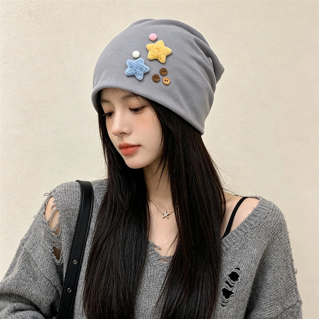 3D Star Slouchy Beanie for Women – Warm Knit Winter Hat Knit Winter Beanie SWANS grey elastic