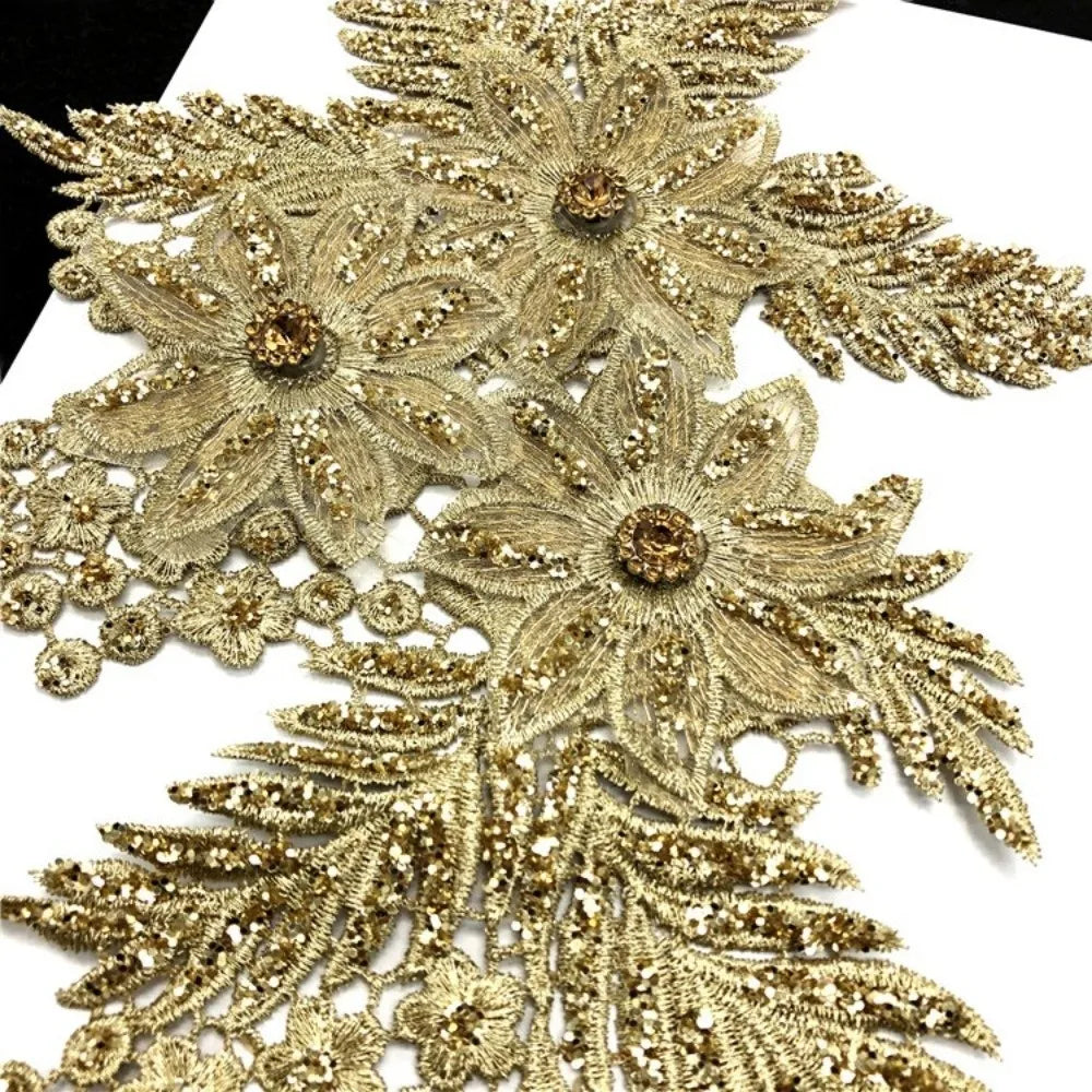 3D Flower Embroidery Applique Patch – Rhinestone Sequin Sew-On Sew-On Applique Patch SWANS