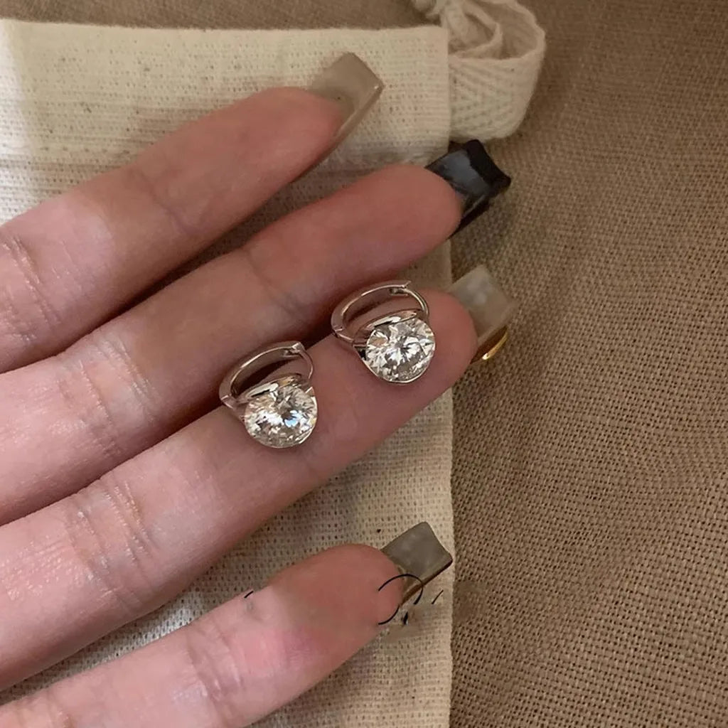 Sparkling Round Clip-On Earrings | 925 Silver Post & Zircon Clip-On Earrings SWANS Silver