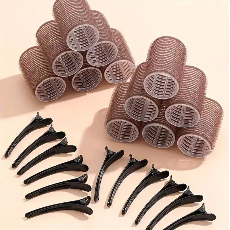 24-Pack Heatless Self-Grip Hair Rollers 4cm | Salon Curler Set Hair Rollers Set SWANS Coffee set