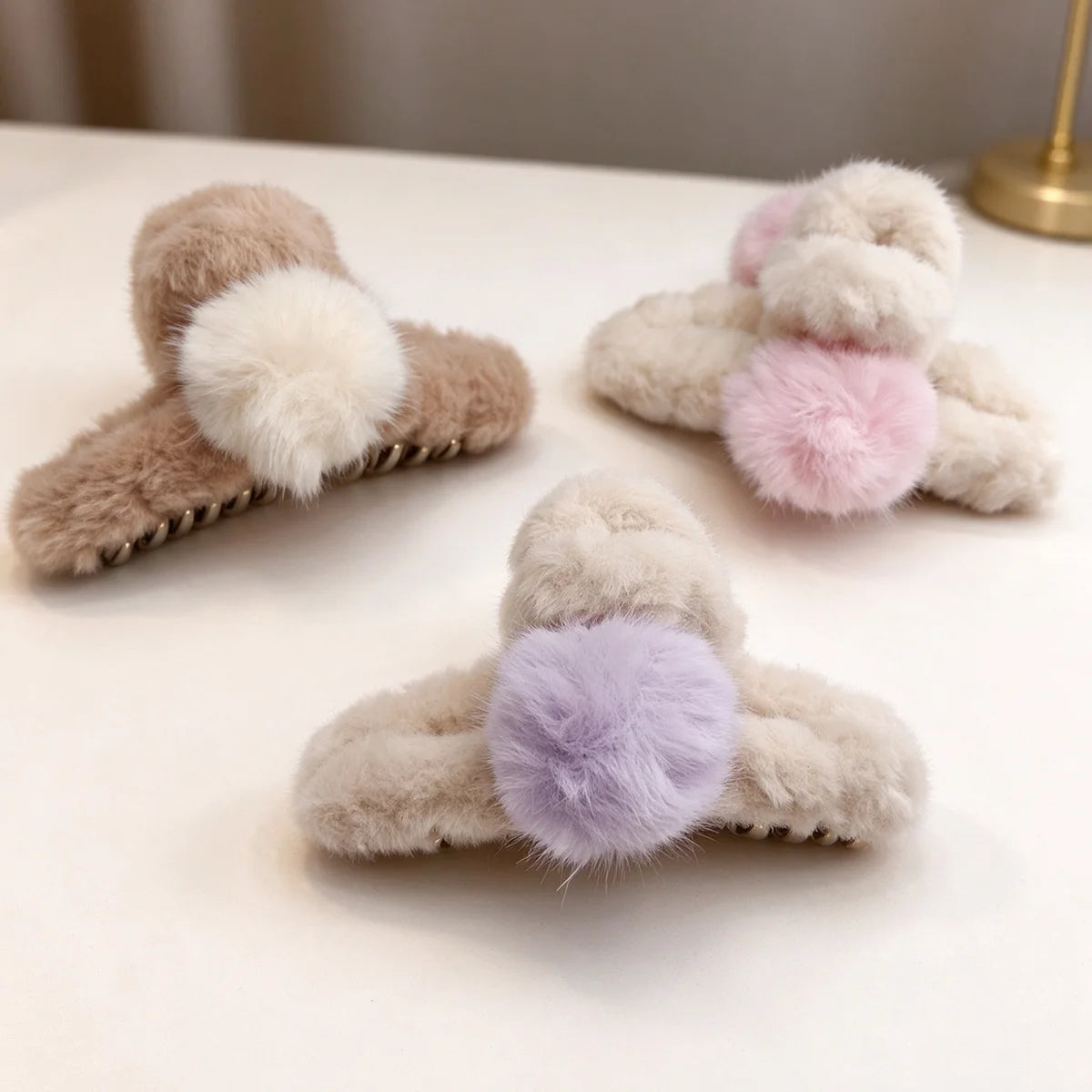 Winter Plush Faux Fur Hair Claw Clip Barrette for Women Hair Claw Clip SWANS