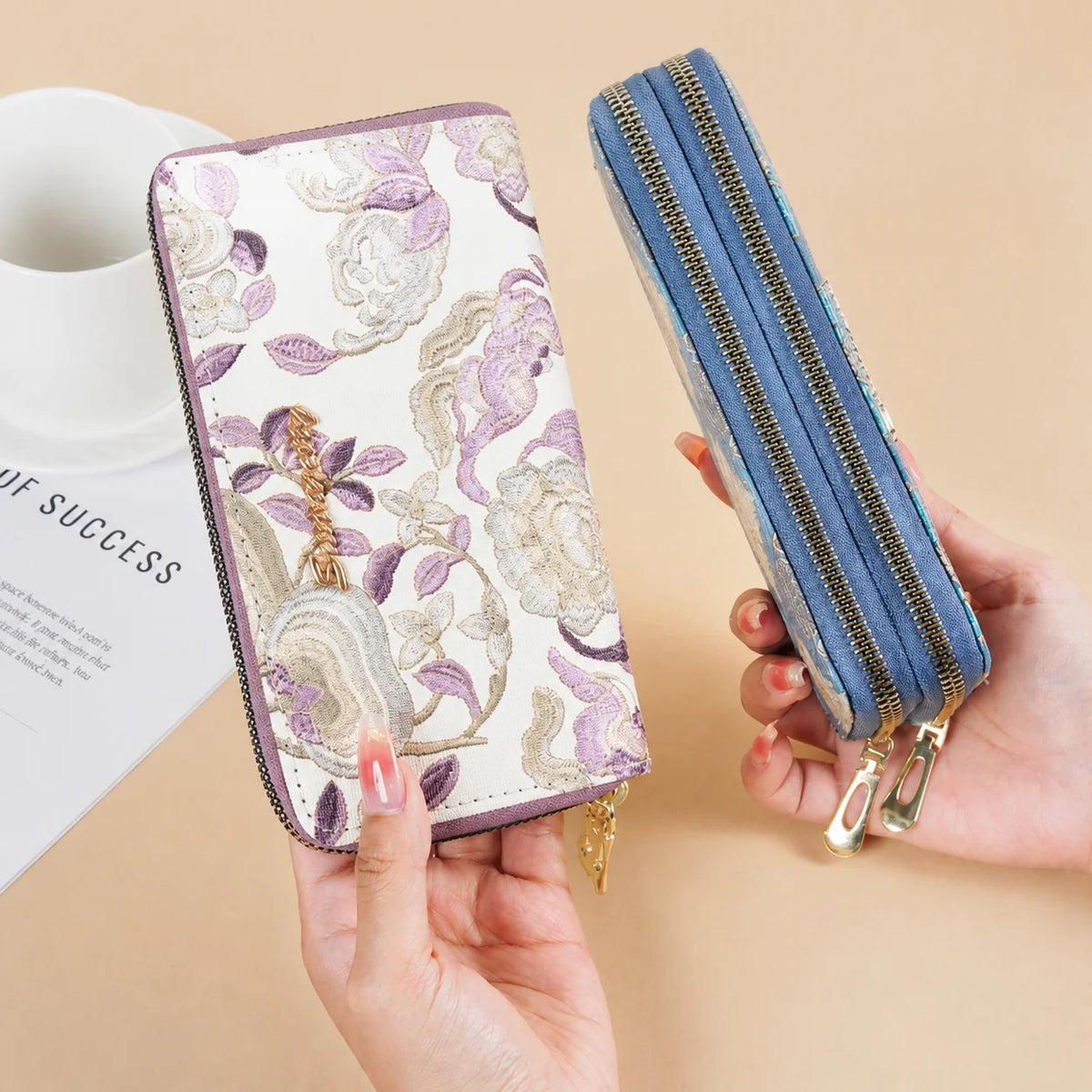 Women's Double Zipper Wallet – Large Capacity Card & Phone Holder Women's Wallet SWANS