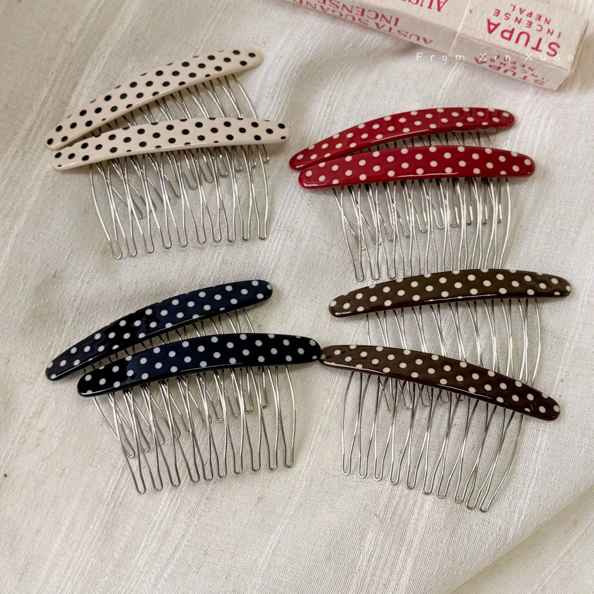 Vintage Polka Dot Hair Side Combs – Retro Women's Accessory Hair Side Combs SWANS