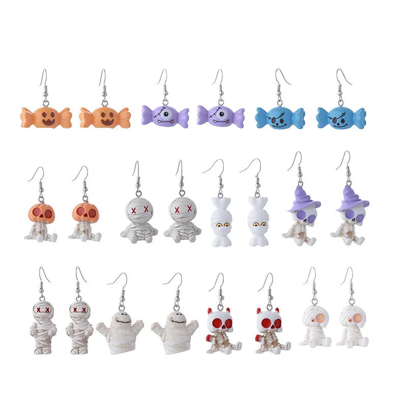 Halloween Mummy Pumpkin Skeleton Resin Dangle Earrings Resin Dangle Earrings SWANS