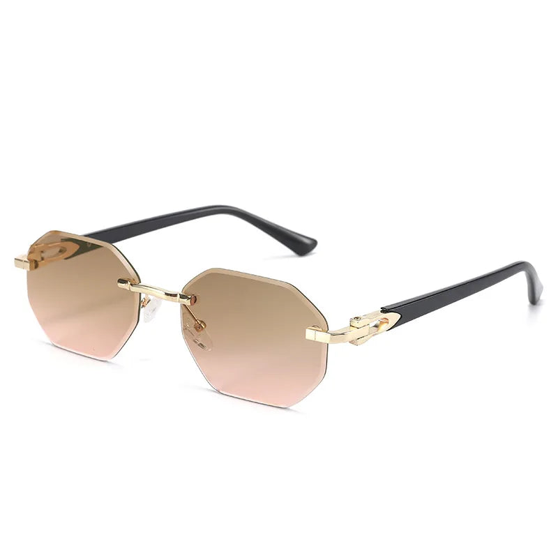 TOYEARN Y2K Rimless Sunglasses – Diamond Cut Punk Unisex Rimless Sunglasses SWANS Tea Pink As the picture