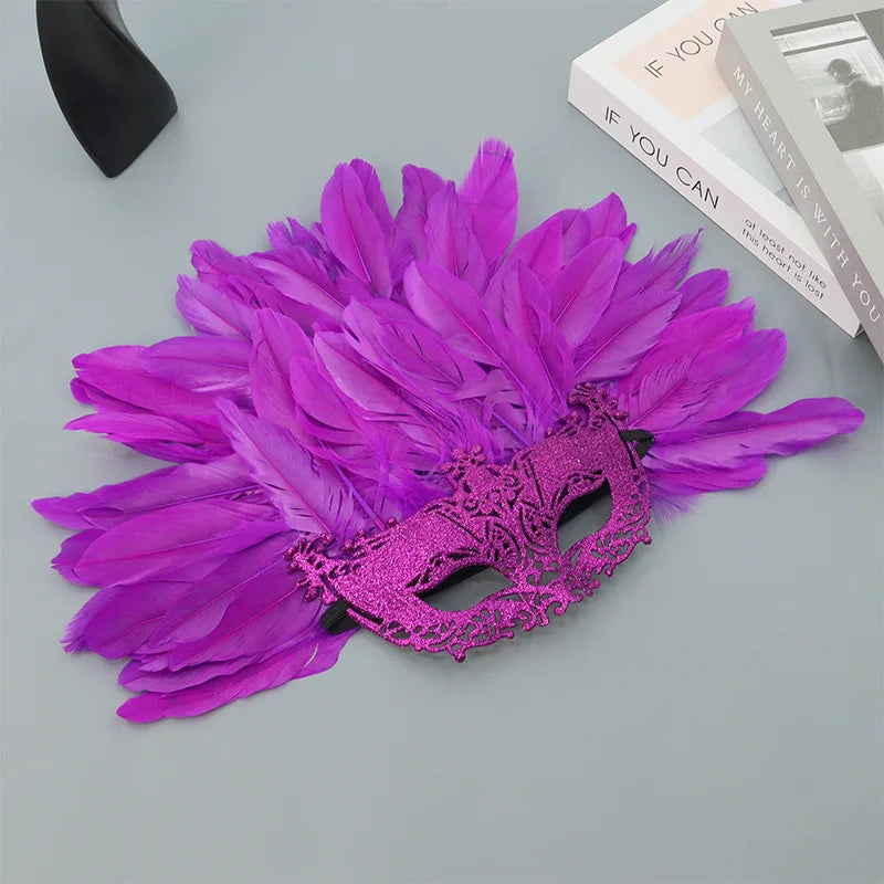 Large Feather Masquerade Mask – Half Face Cosplay & Party Feather Costume Mask SWANS