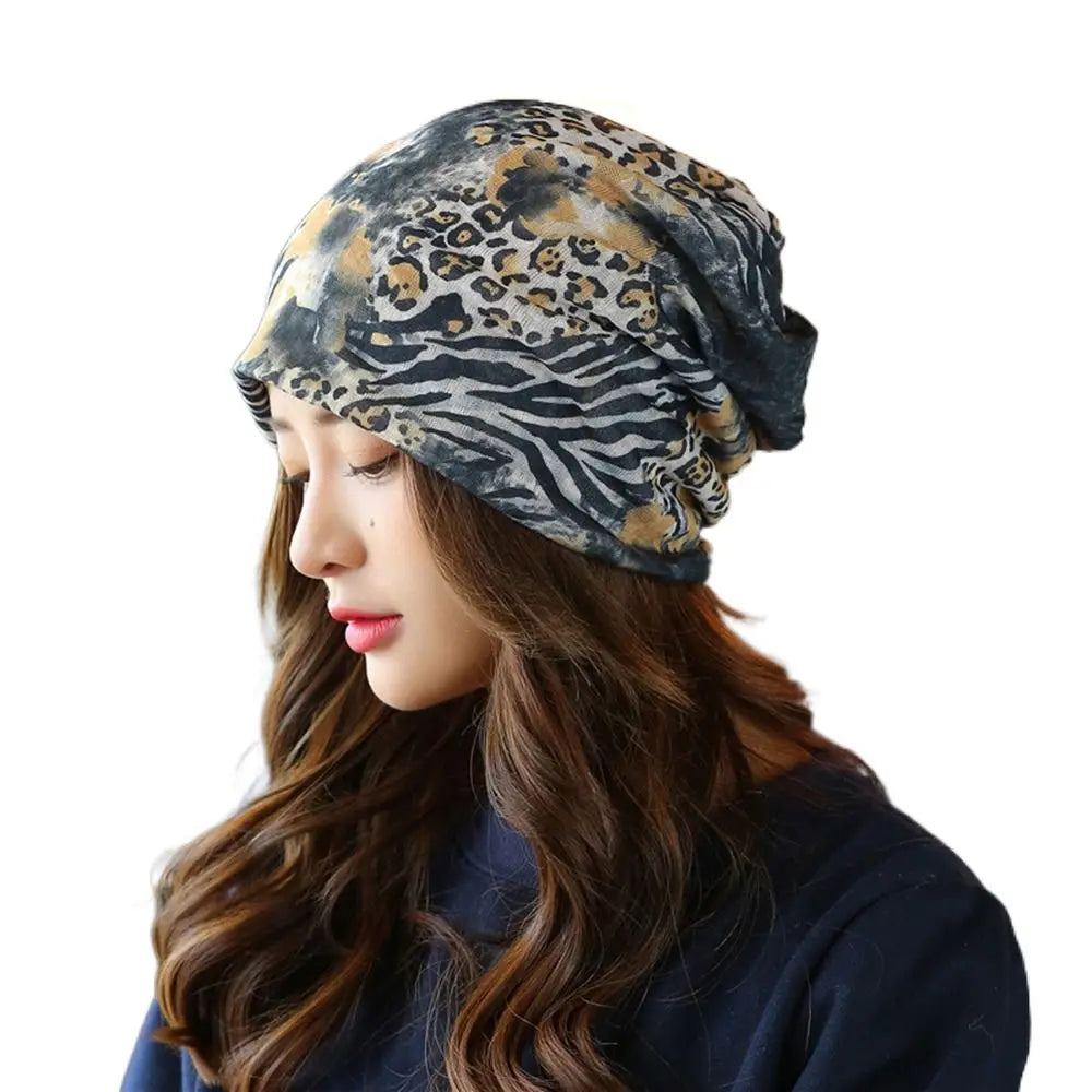 Breathable Turban Beanie Cap – Women's Ruffle Stripe Head Wrap Turban Beanie Cap SWANS 10