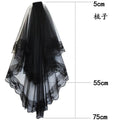 Gothic Black Lace Two-Tier Bridal Veil with Comb | Halloween Gothic Bridal Veil SWANS black