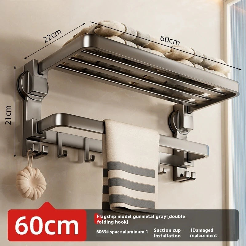 SWANS No-Drill Suction Cup Towel Rack – Double Bar & Hook Bathroom Towel Rack SWANS B towel holder 60CM