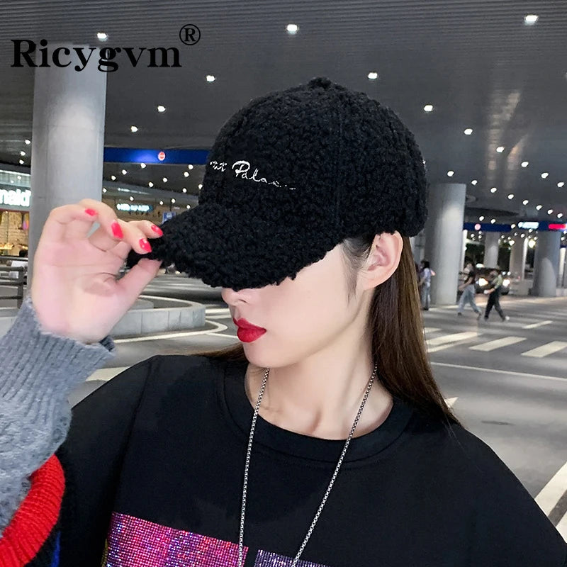 Faux Lamb Wool Baseball Cap – Winter Warm Plush Snapback Hat Winter Baseball Cap SWANS