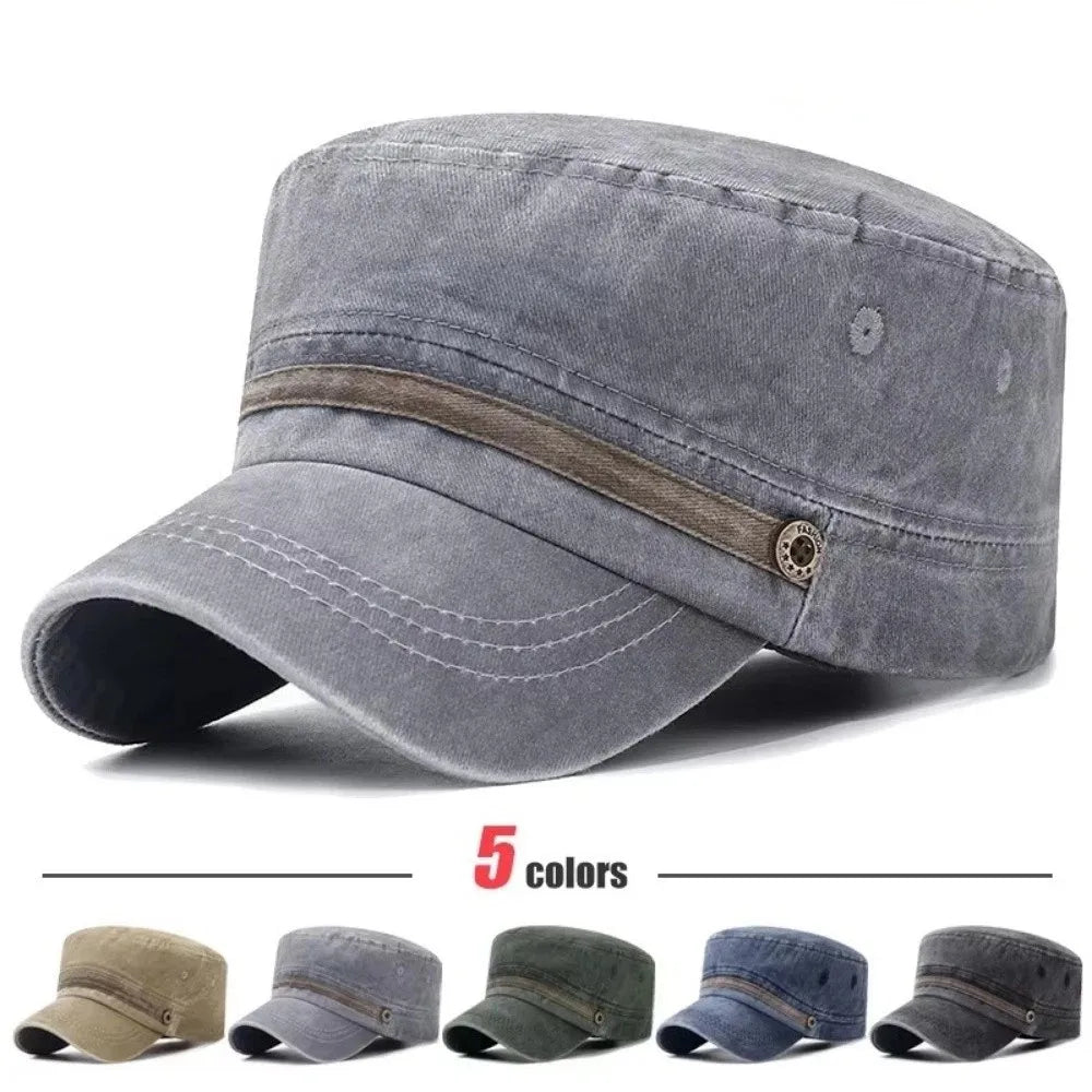Retro Washed Cotton Flat Cap – Adjustable Dad Hat Men Women Flat Cap Hat SWANS