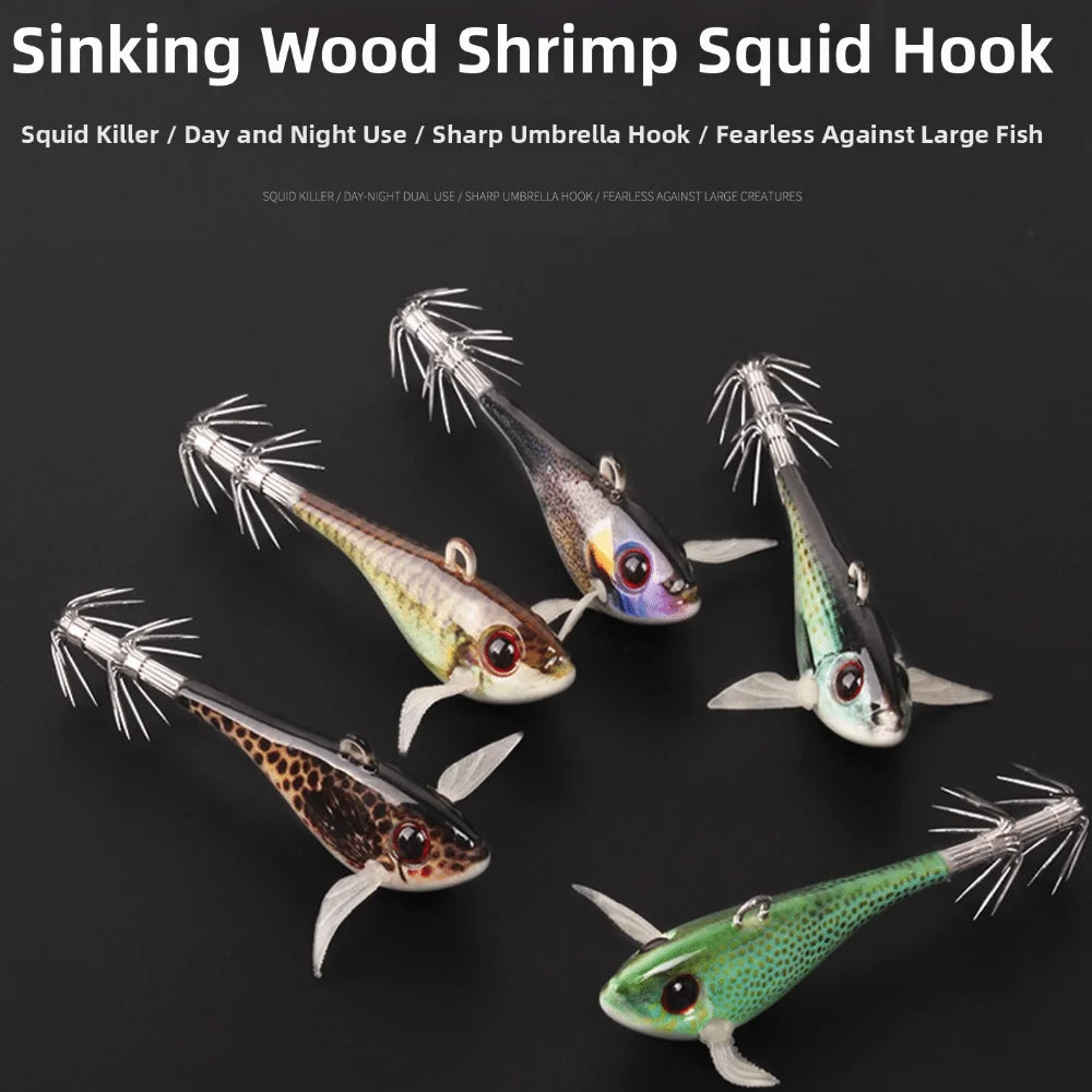 Wood Squid Jig Lure 55mm 50g Sinking Eging Bait Saltwater Squid Jig Lure SWANS