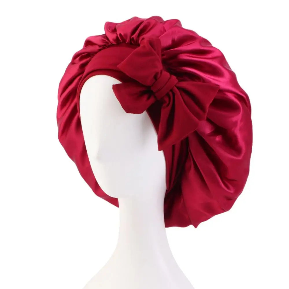 Satin Sleep Cap Turban Bonnet Wide Headband | Hair Care Satin Sleep Bonnet SWANS wine red