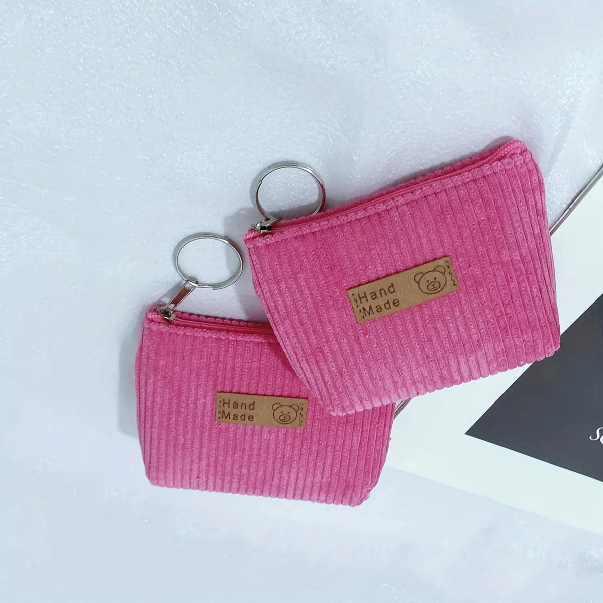 Vintage Corduroy Mini Coin Purse – Zipper Pouch Keychain Wallet Coin Purse SWANS