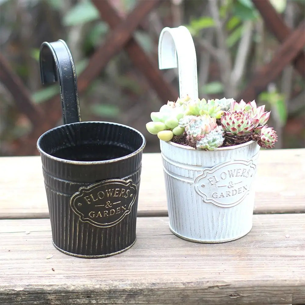 Wall Mounted Iron Hanging Planter – Black & White Flower Pot Hanging Wall Planter SWANS