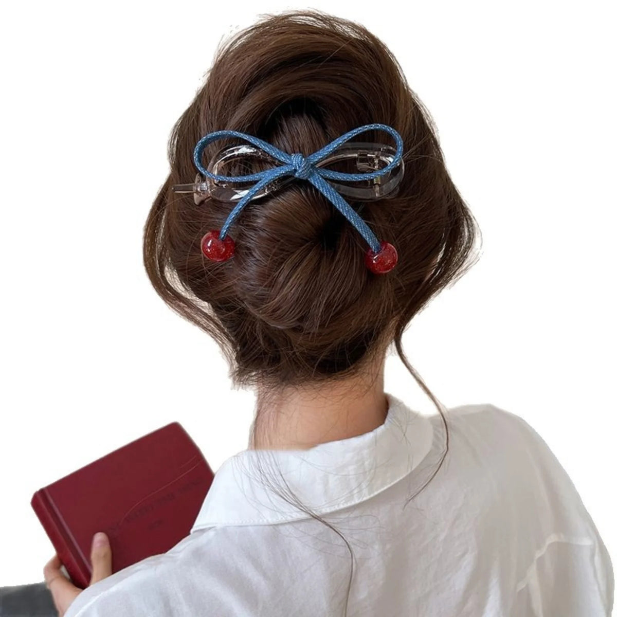 Cherry Blue Bow Hair Clip – Transparent Claw for Women Hair Claw Clip SWANS