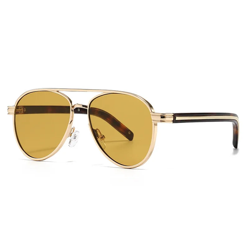 TOYEARN Vintage Pilot Sunglasses UV400 Double Bridge Unisex Pilot Sunglasses SWANS Gold Yellow