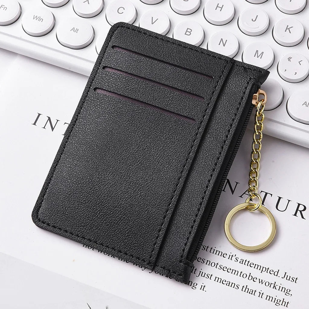 Zippered Card Wallet – Slim PU ID & Card Holder with Keyring Card Wallet Holder SWANS Black