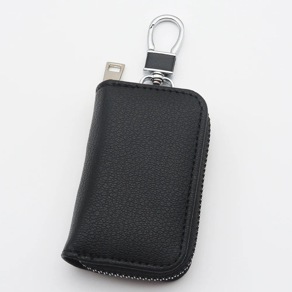 Unisex PU Leather Key Wallet Organizer – Zipper Key Case Key Wallet Organizer SWANS Black