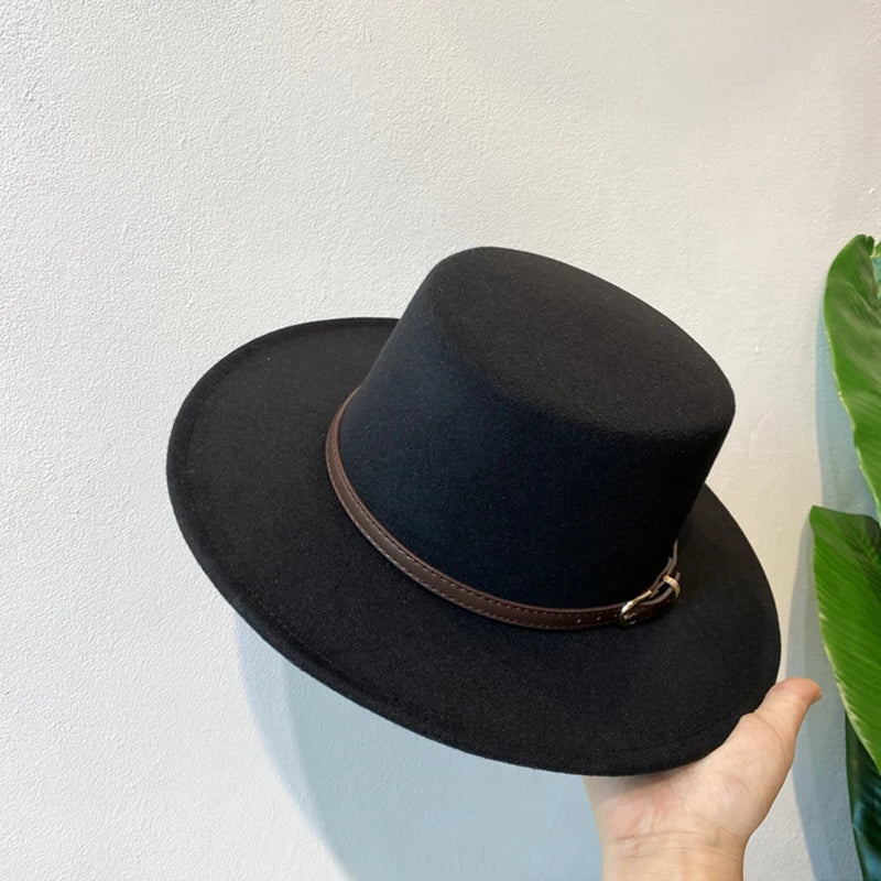 Women's Wool Fedora Hat – Belt Buckle Flap Brim Felt Cap Wool Fedora Hat SWANS