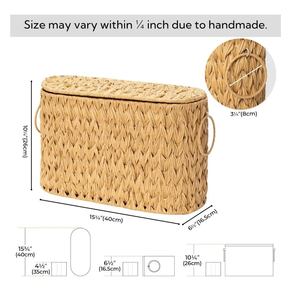 Water Hyacinth Wicker Toilet Paper Basket with Lid – 9 Rolls Wicker Storage Basket SWANS Khaki 40-16.5-26CM